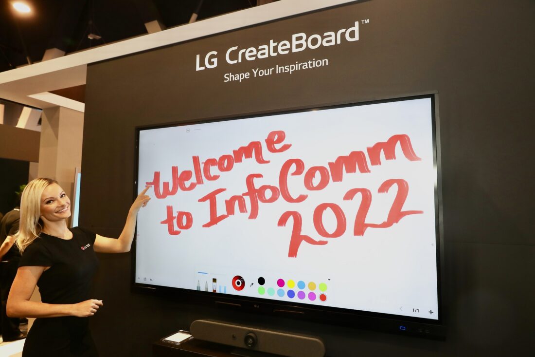 A diverse lineup of LG's LED signage products and autonomous robots showcased in Las Vagas at InfoComm 2022.