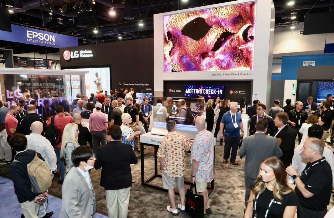 A diverse lineup of LG's LED signage products and autonomous robots showcased in Las Vagas at InfoComm 2022.