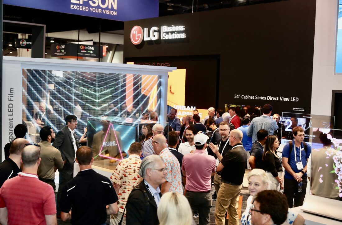 A diverse lineup of LG's LED signage products and autonomous robots showcased in Las Vagas at InfoComm 2022.