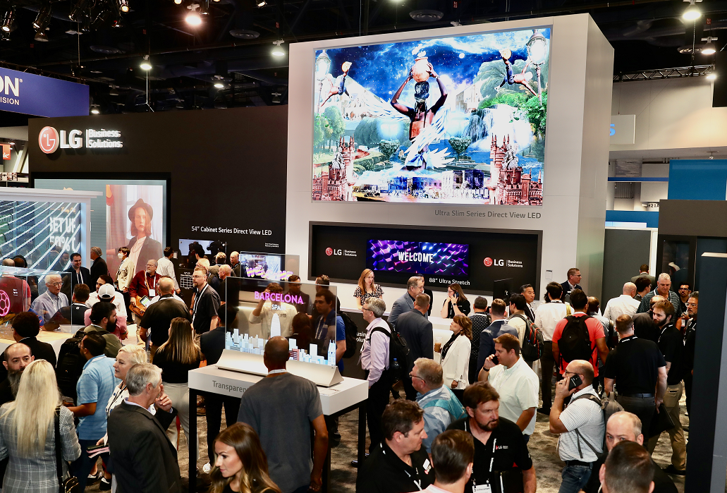 A diverse lineup of LG's LED signage products and autonomous robots showcased in Las Vagas at InfoComm 2022.