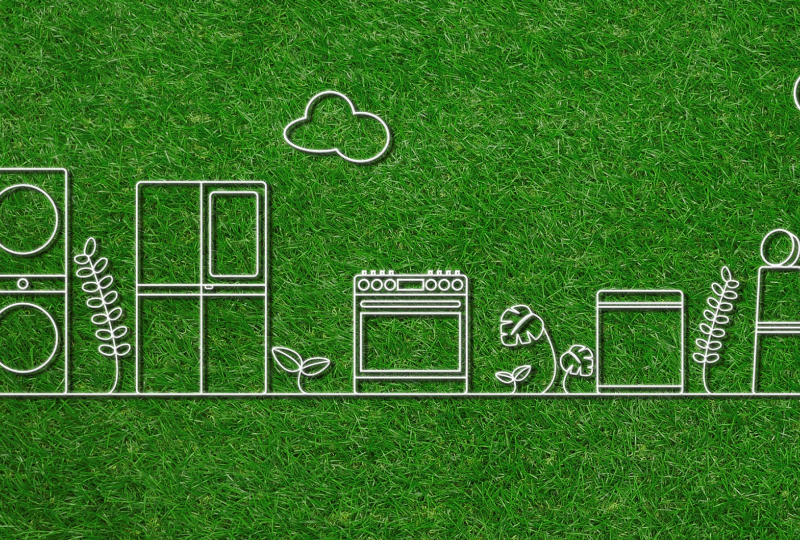 An illustration including LG's various home appliances