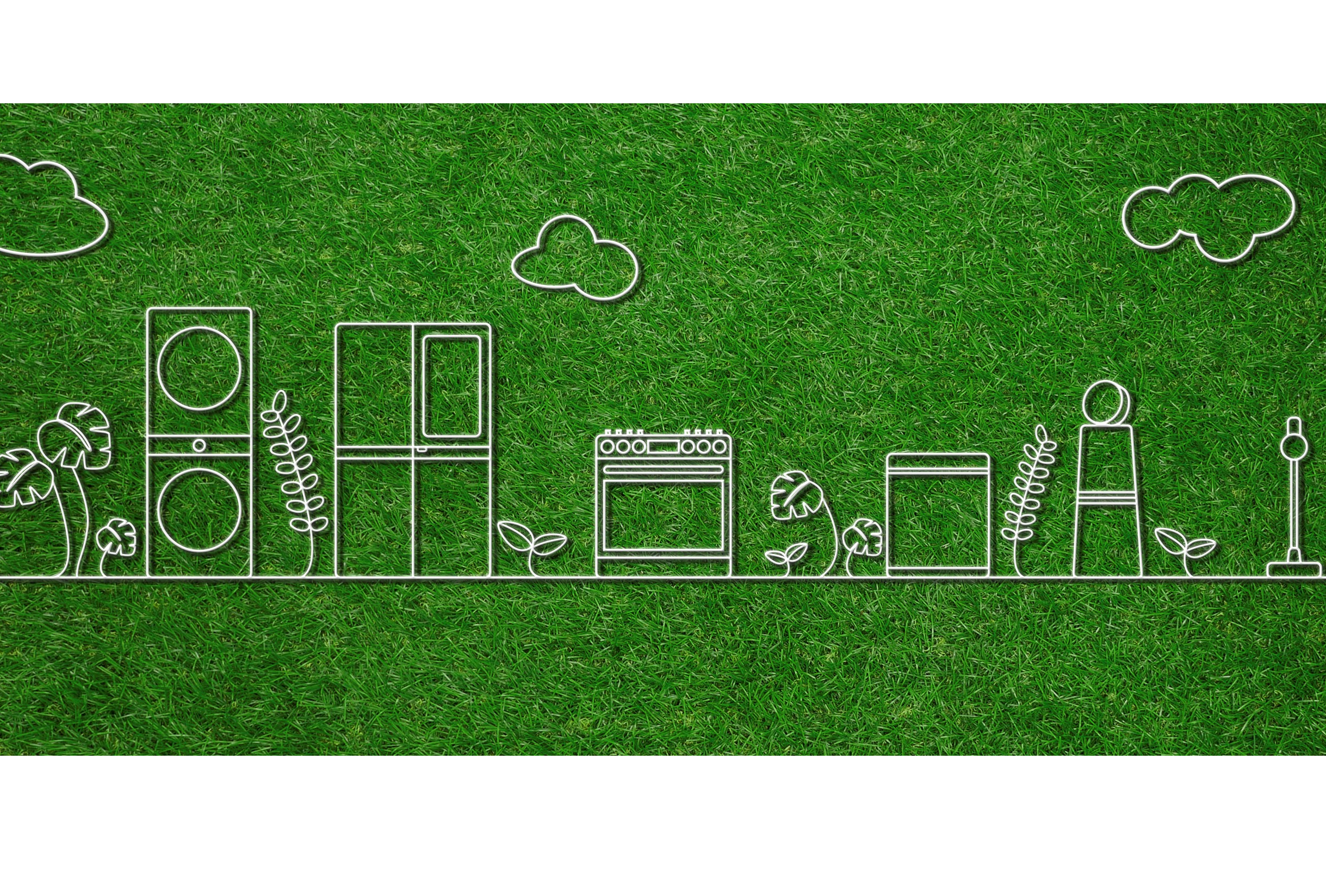 An illustration including LG's various home appliances
