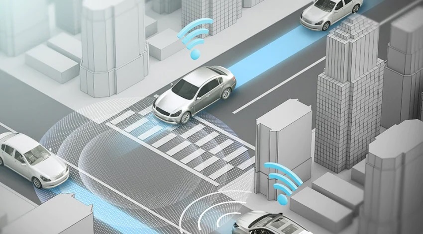 An image of Self-driving cars communicating with nearby objects