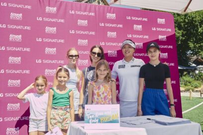 Golfer Ko Jin-young taking a photo with fans at the Amundi Evian Championship sponsored by LG SIGNATURE