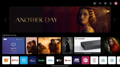 The new webOS Home Screen displaying popular shows, recommended content and icons for every popular video streaming service