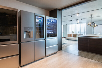 The Wine Cellar and Bottom Freezer of LG SIGNAUTRE displayed at Molteni&C flagship store in Amsterdam