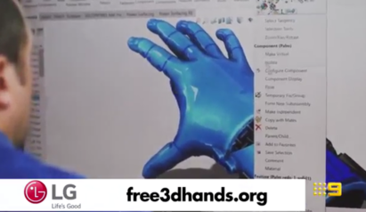 A screenshot of the video with an image of a robotic hand and a website address 