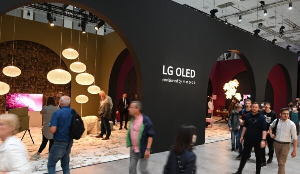 Part of LG Booth at IFA 2022 where LG's new XBOOM 360 speaker, the TONE Free and TONE Free fit are paired with furniture and home accessories from Moooi