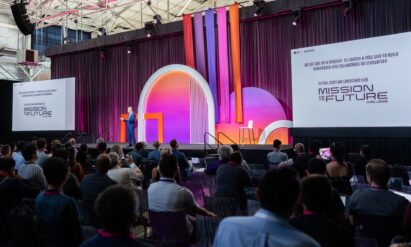 LG Electronics Senior Vice President of Innovation Dr. Sokwoo Rhee, giving a speech at LG NOVA's event where finalists for its Mission for the Future program were unveiled.