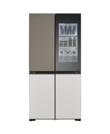 LG MoodUPTM InstaView refrigerator in Lux Gray and Lux White colors with the light on