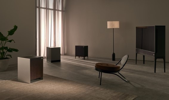 LG Objet products pictured together in a living room space.