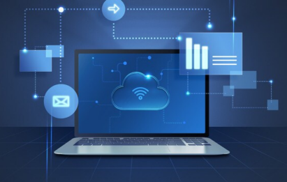 An illustration of a laptop with an icon depicting the cloud displayed on its screen