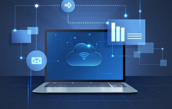 An illustration of a laptop with an icon depicting the cloud displayed on its screen 
