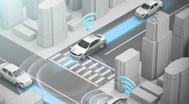 An image of Self-driving cars communicating with nearby objects