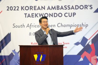 LG personnel giving a speech at the Ambassador's Taekwondo Cup in South Africa