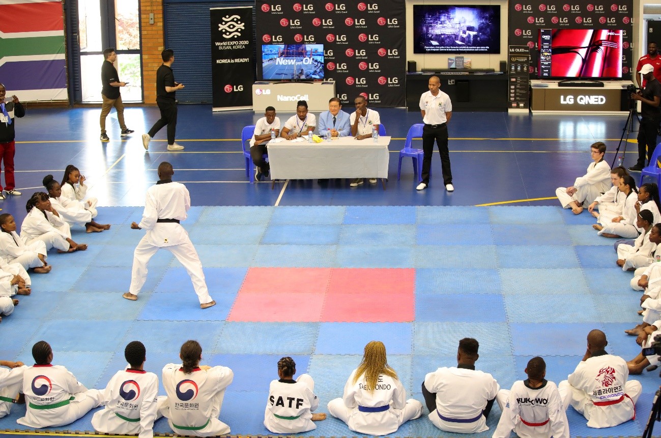 An athlete performing Taekwondo at the Ambassador's Taekwondo Cup in South Africa