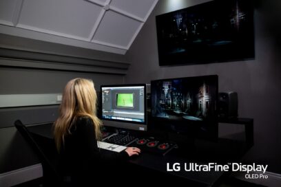 A woman working on LG UltraFine Display OLED Pro