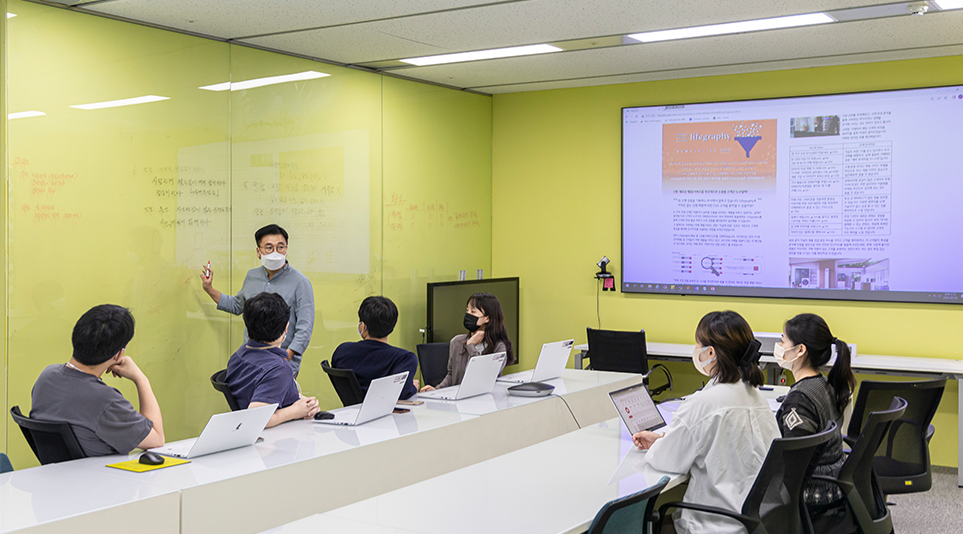 Members of LG Experience Informatics (EI) Task working together in a meeting room