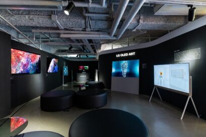 A space filled will various LG products displaying artworks at Digital Art Fair Xperience Hong Kong