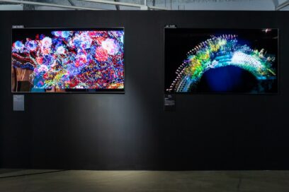 LG OLED TV displaying Henry Chu’s ‘Flowered World’ and ‘Piano Wind’ during Digital Art Fair Xperience Hong Kong