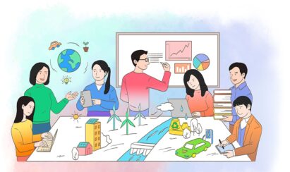 Illustration of ESG department employees working together on a project