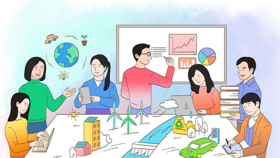 Illustration of ESG department employees working together on a project