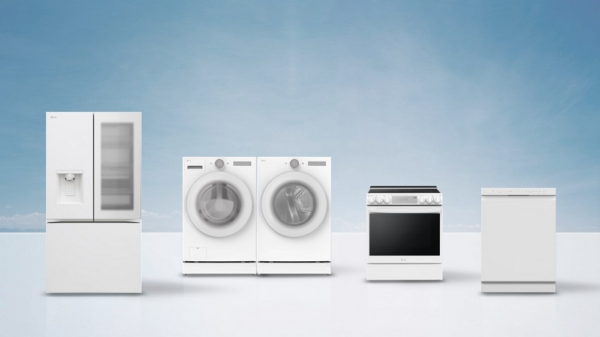 LG’s new minimalist-design appliances include a refrigerator, washing machine, dryer, oven range and dishwasher