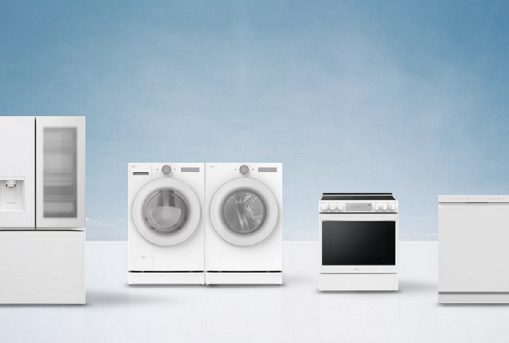 LG’s new minimalist-design appliances include a refrigerator, washing machine, dryer, oven range and dishwasher