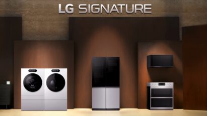 LG SIGNATURE’s second-generation lineup including a washer and dryer pair, a Dual InstaView French door fridge, an over-the-range microwave oven and a double oven Slide-in Range
