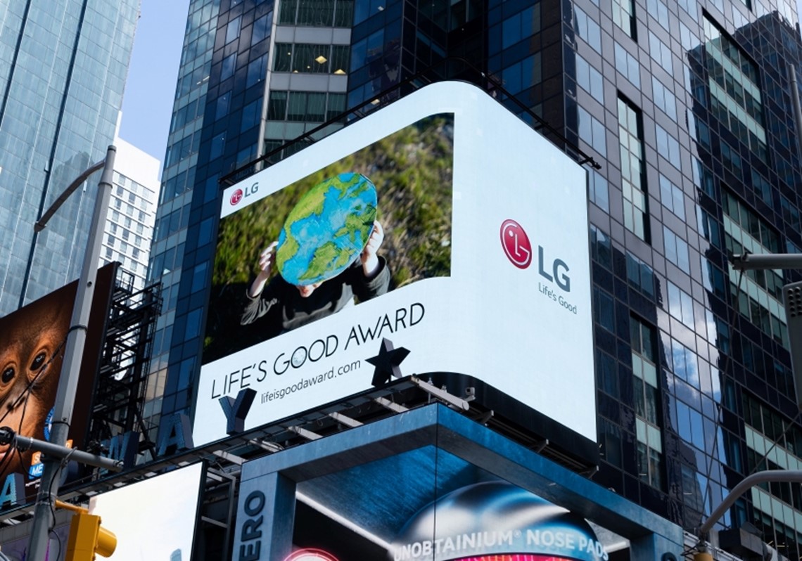 LG's digital billboard in Times Square, New York displaying a promotional video of its Life's Good Award