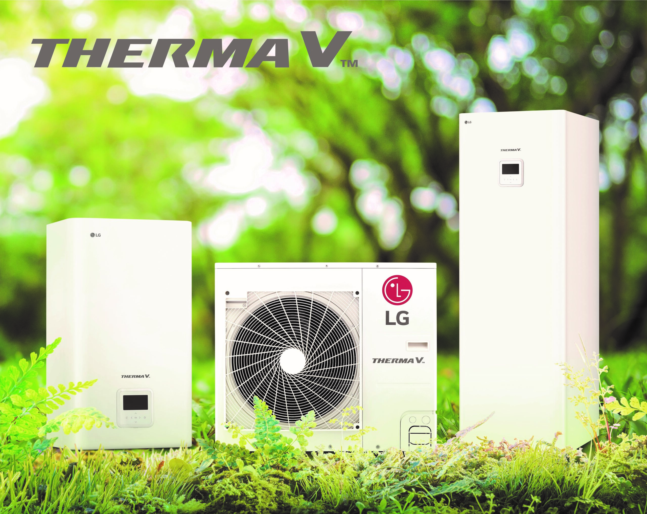 LG Therma V products placed on the grass