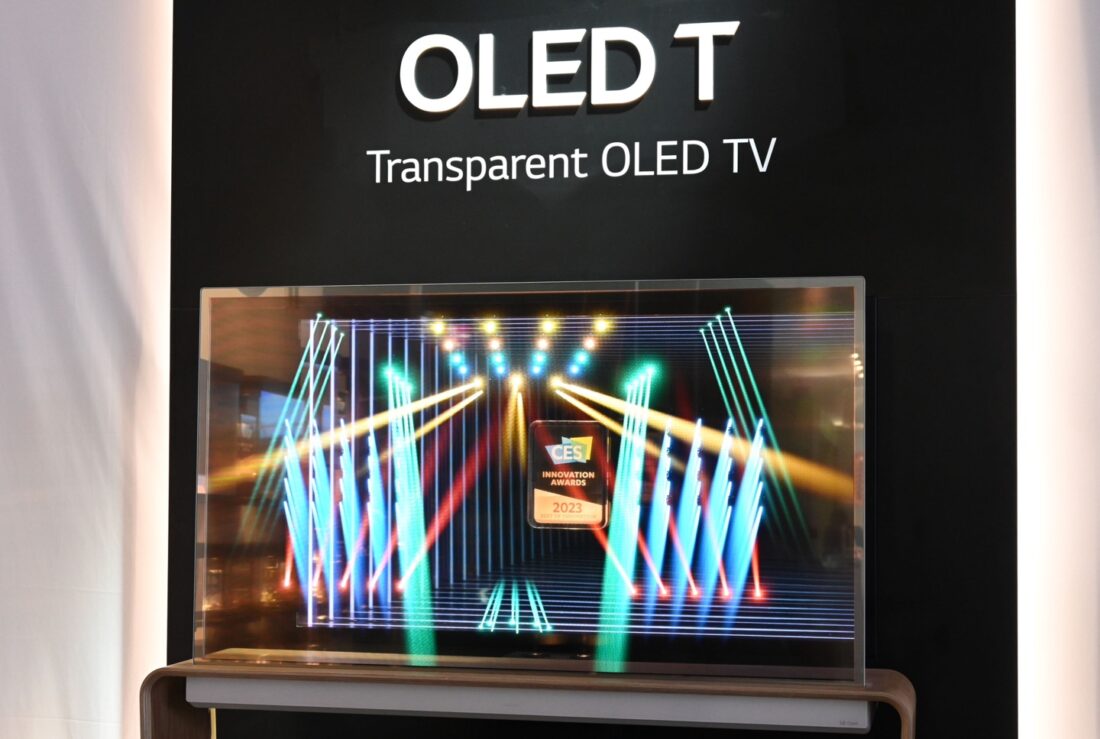 LG OLED T on display at LG's booth during CES 2023