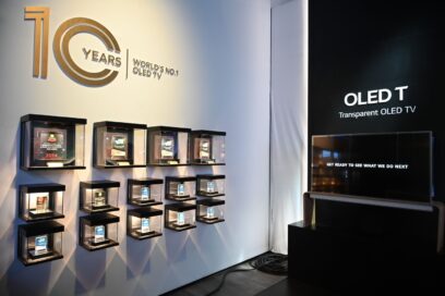 LG OLED T on display at LG's booth during CES 2023