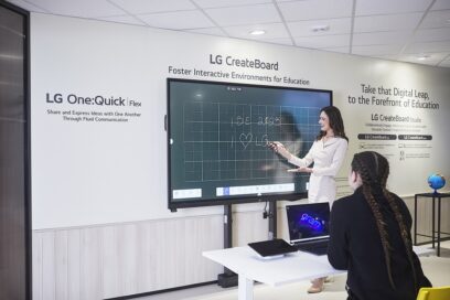 LG CreateBoard on display at LG's booth at ISE 2023