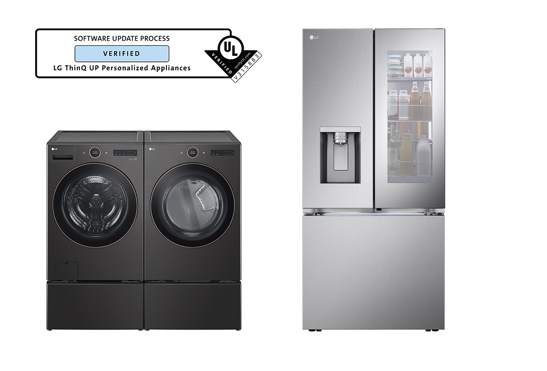 LG’s software update process of its ThinQ UP 27-inch washer, dryer and InstaView fridge received Software Update Process Verification from UL Solutions
