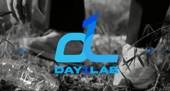 The logo of Day1Lab with someone picking up a plastic bottle in the background.
