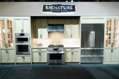 LG's booth at KBIS 2023 showcasing Signature Kitchen Suite and LG STUDIO lineup