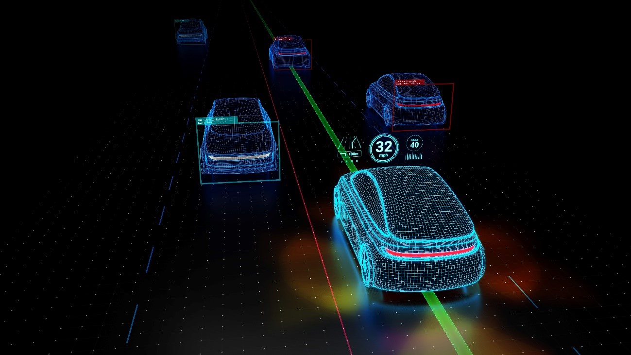An image that shows how sensor cameras recognize vehicles on the road