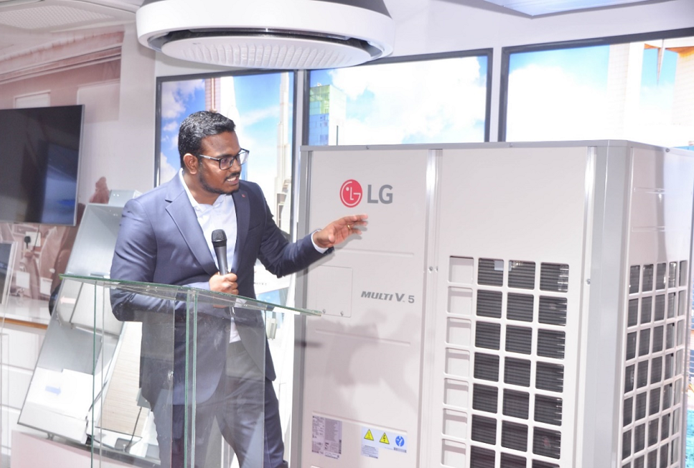Raja Durai demonstrating the LG Multi V 5 at LG East Africa’s HVAC showroom.