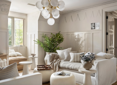 A view of the Whole Home Project’s white-themed living room.