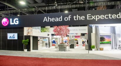 The front view of the LG booth showcasing its latest HVAC solutions at AHR Expo 2023