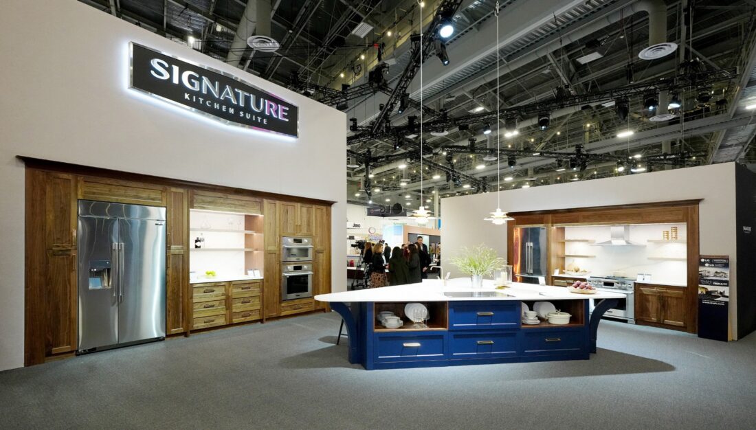 LG's booth at KBIS 2023 showcasing Signature Kitchen Suite and LG STUDIO lineup