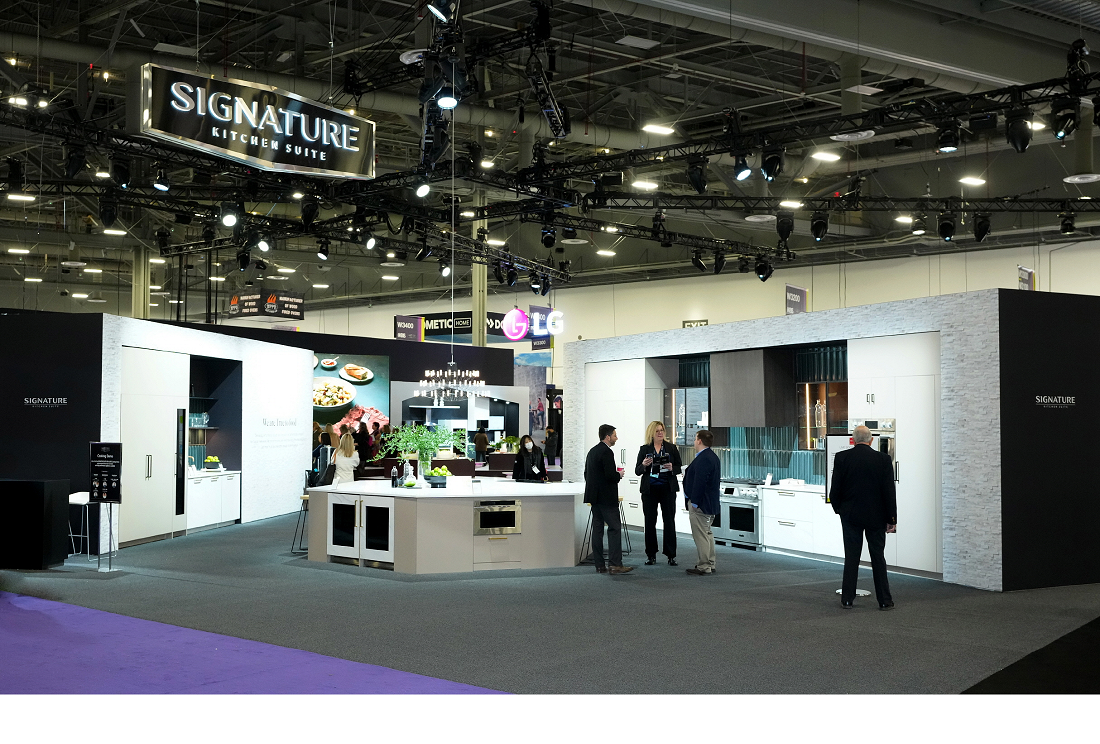 LG's booth at KBIS 2023 showcasing Signature Kitchen Suite and LG STUDIO lineup