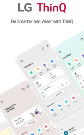 The images of LG ThinQ logo and app screens