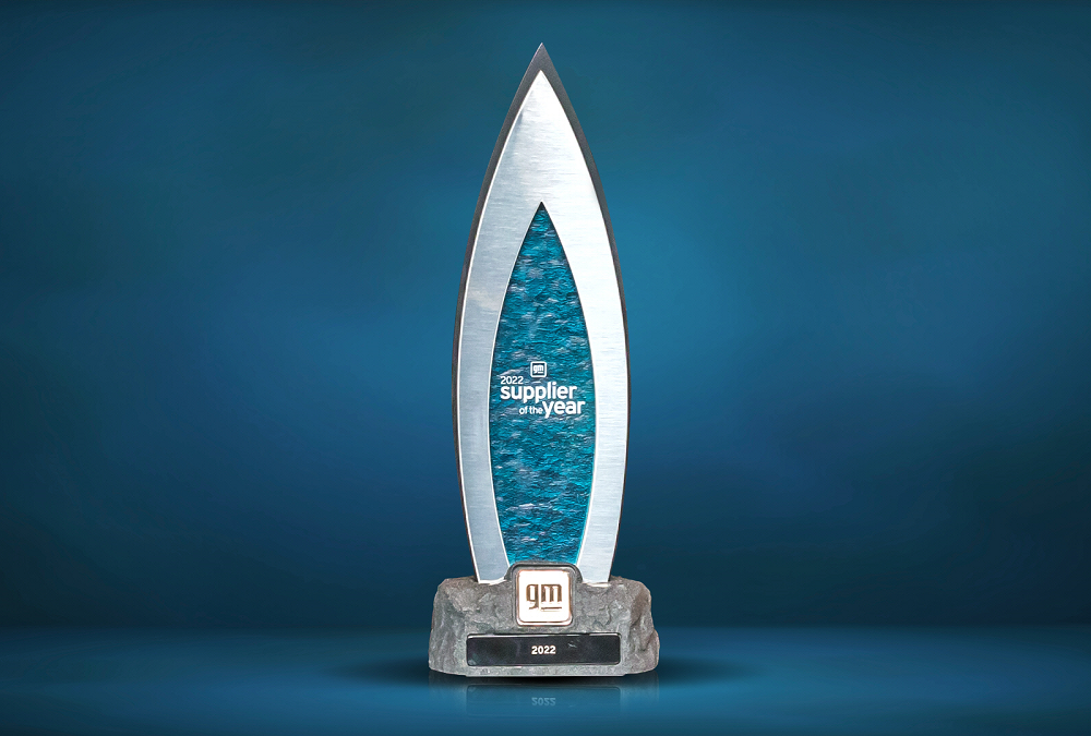 The trophy of General Motors' Supplier of the Year Award