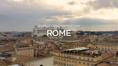 A bird's eye-view of Rome with a phrase 