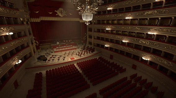 The image depicting the interior of La Scala opera house