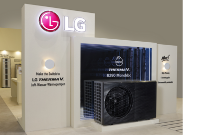 LG’s new Therma V™ R290 Monobloc is displayed in LG’s booth at the ISH 2023