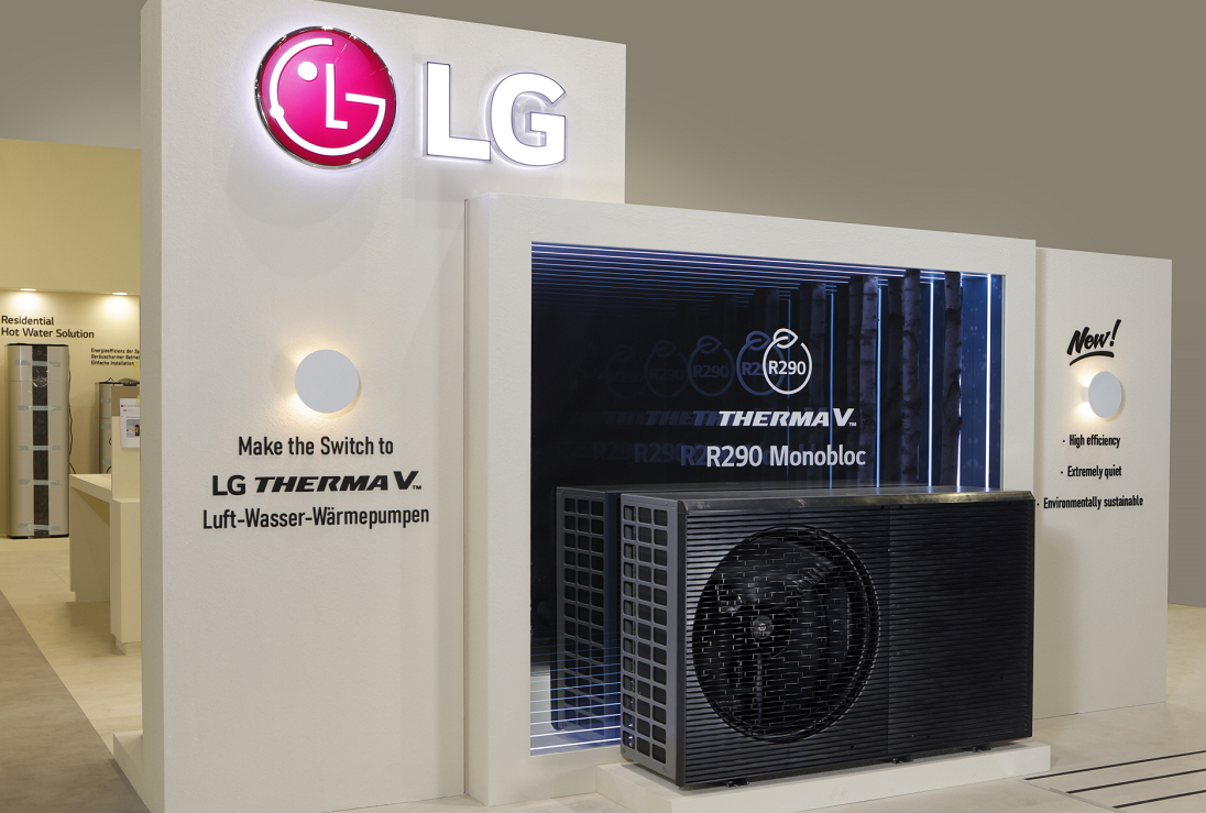 LG’s new Therma V™ R290 Monobloc is displayed in LG’s booth at the ISH 2023