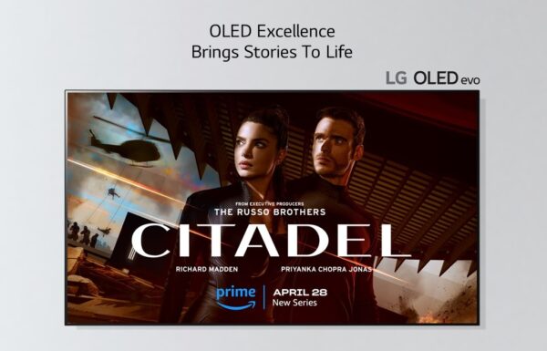 A promotional image of LG OLED evo TV streaming Citadel via Amazon Prime Video with the phrase, ‘OLED Excellence Brings Stories To Life’